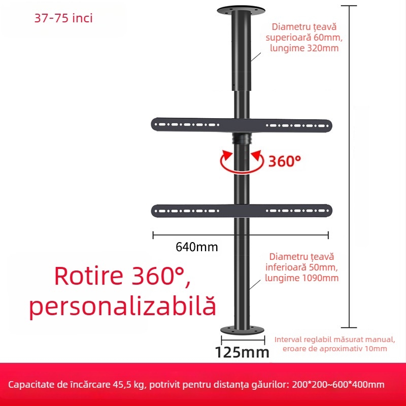 Suport TV de podea cu rotire de 360° fără găuri