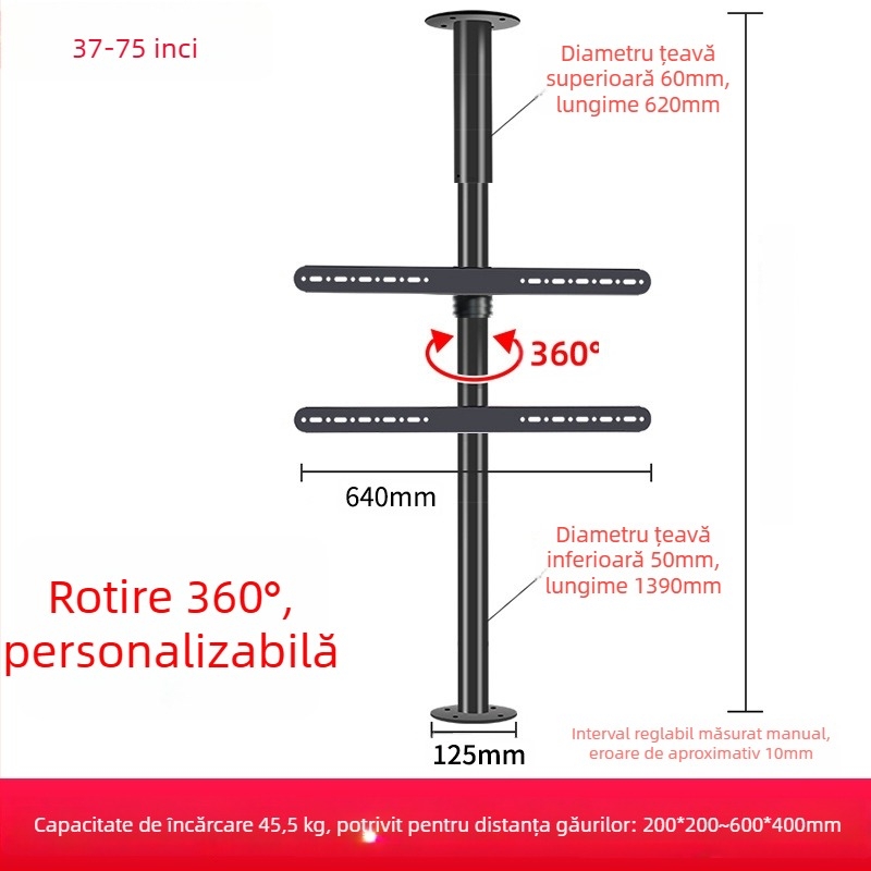 Suport TV de podea cu rotire de 360° fără găuri
