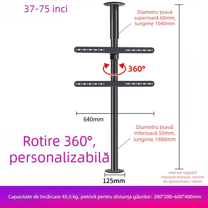 Suport TV de podea cu rotire de 360° fără găuri