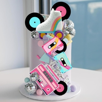 Decorațiuni pentru tort, 20 bucăți, design cu role-skate, temă retro hip-hop, material hârtie, Ziua Chinezească a Îndrăgostițiilor