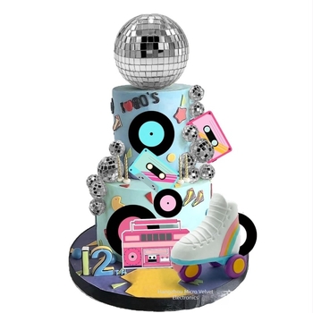 Decorațiuni pentru tort, 20 bucăți, design cu role-skate, temă retro hip-hop, material hârtie, Ziua Chinezească a Îndrăgostițiilor