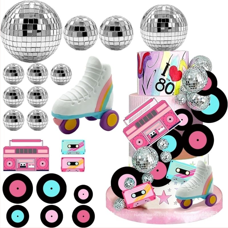 Decorațiuni pentru tort, 20 bucăți, design cu role-skate, temă retro hip-hop, material hârtie, Ziua Chinezească a Îndrăgostițiilor
