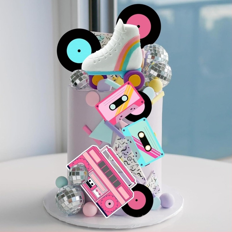 Decorațiuni pentru tort, 20 bucăți, design cu role-skate, temă retro hip-hop, material hârtie, Ziua Chinezească a Îndrăgostițiilor