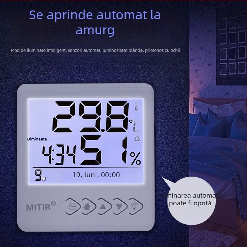 Termohigrometru de interior, montat pe perete, cu precizie înaltă, măsoară temperatura și umiditatea (Măsurarea temperaturii și a umidității)