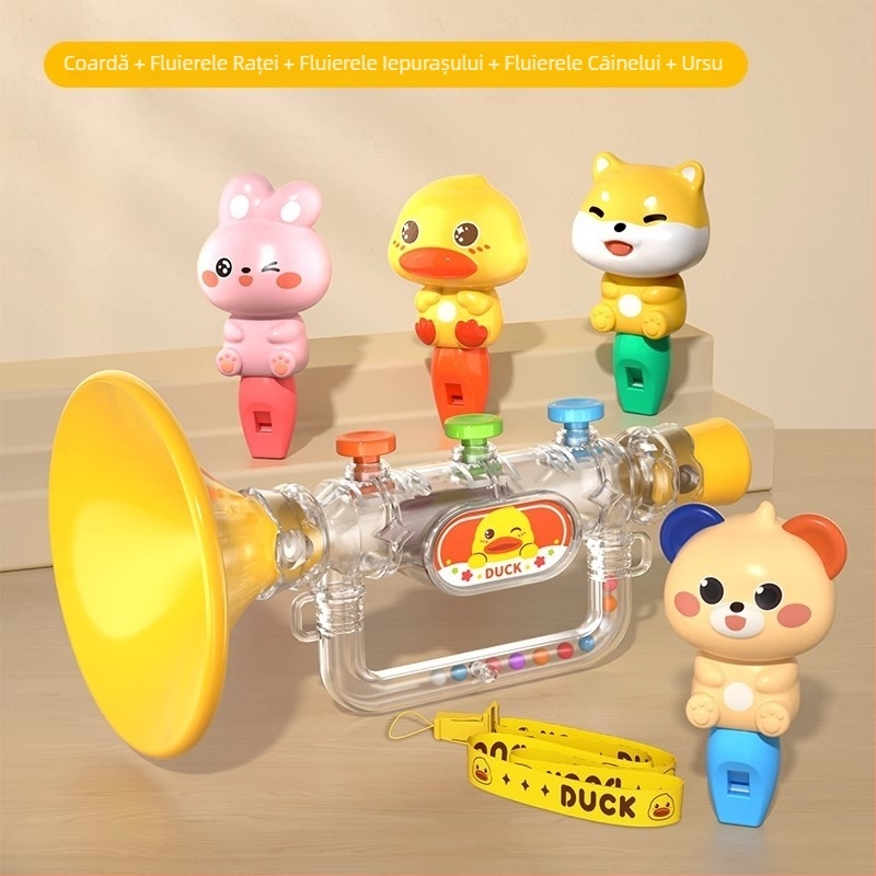 Trompetă din plastic pentru copii – certificare 3C, destinat copiilor 4–6 ani; dezvoltă coordonarea mână-ochi și abilitățile cognitive