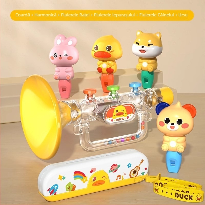 Trompetă din plastic pentru copii – certificare 3C, destinat copiilor 4–6 ani; dezvoltă coordonarea mână-ochi și abilitățile cognitive