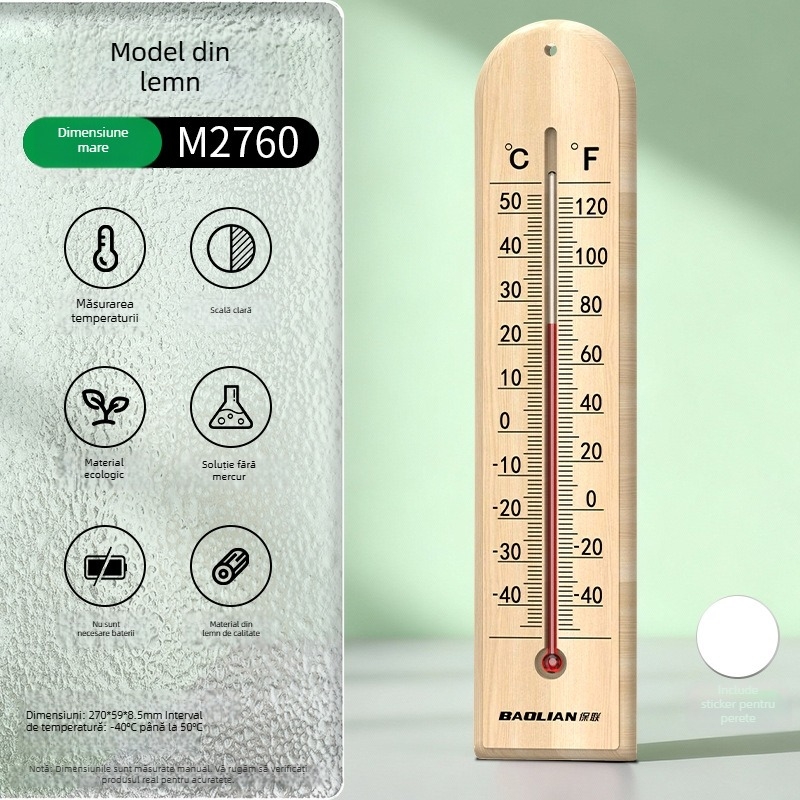 Termometru din sticlă cu tub, tip baston, pentru laborator și uz casnic