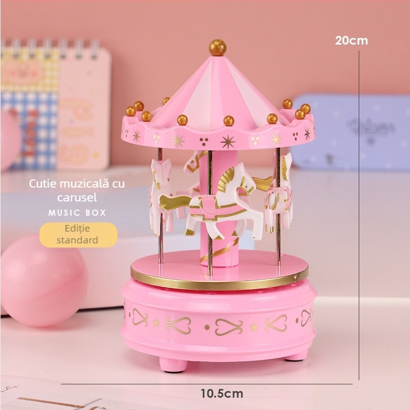 Cutie muzicală pentru copii cu carusel rotativ și design de desene animate, logo imprimat, piese fabricate prin injecție