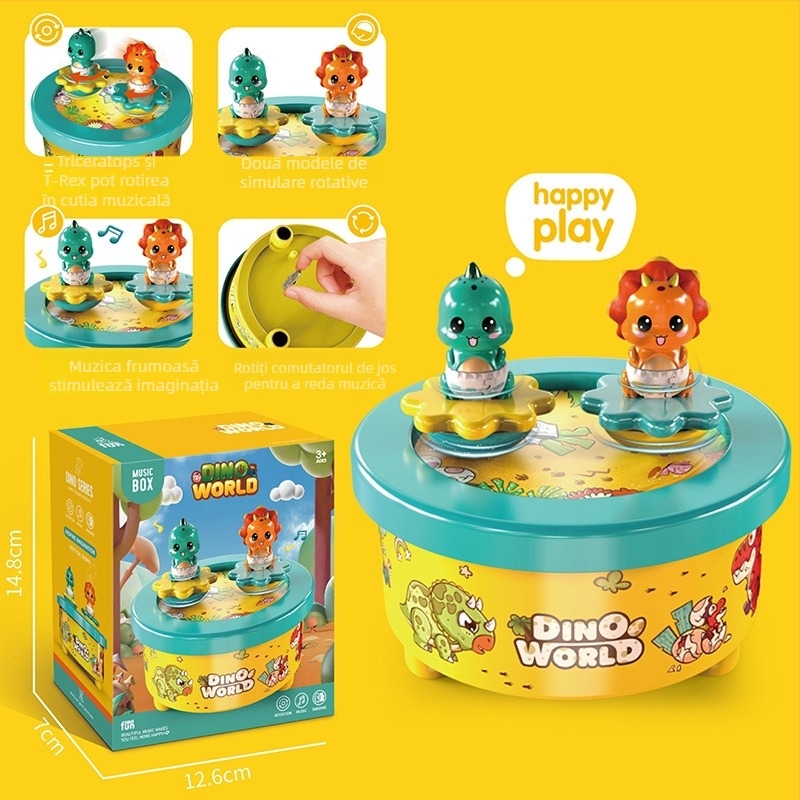 Cutie muzicală pentru copii cu carusel rotativ și design de desene animate, logo imprimat, piese fabricate prin injecție