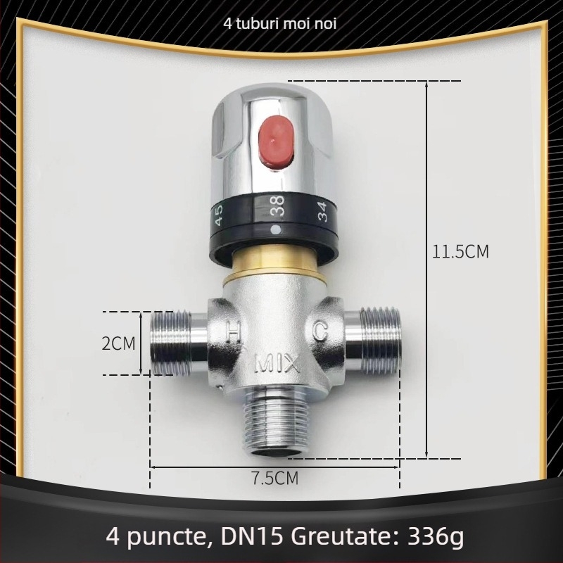 Valvă termostatică cu 3 căi, din cupru, montaj pe suprafață, presiune de lucru 1,0 MPa, brand Sixin