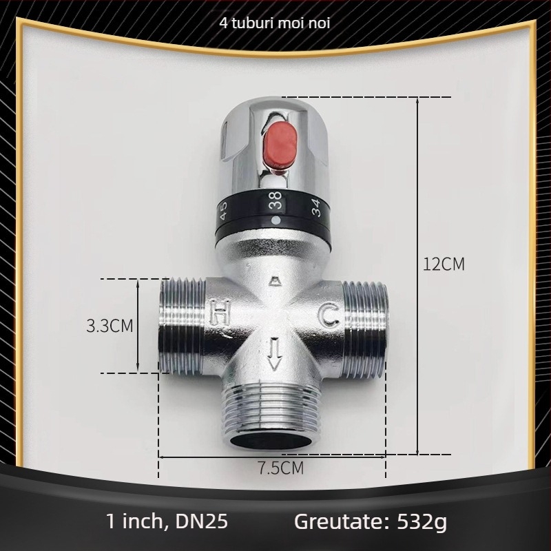 Valvă termostatică cu 3 căi, din cupru, montaj pe suprafață, presiune de lucru 1,0 MPa, brand Sixin