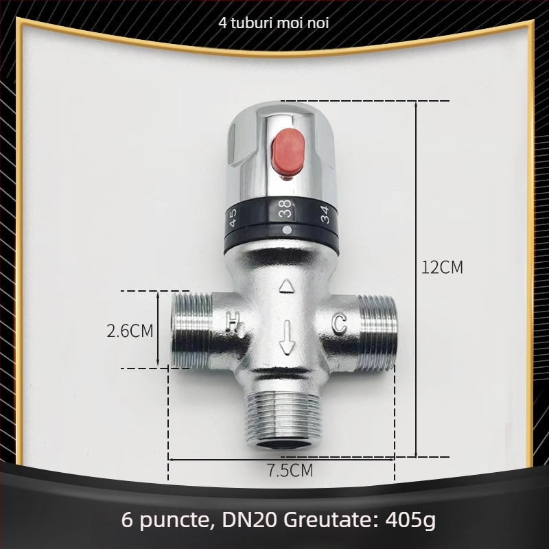 Valvă termostatică cu 3 căi, din cupru, montaj pe suprafață, presiune de lucru 1,0 MPa, brand Sixin