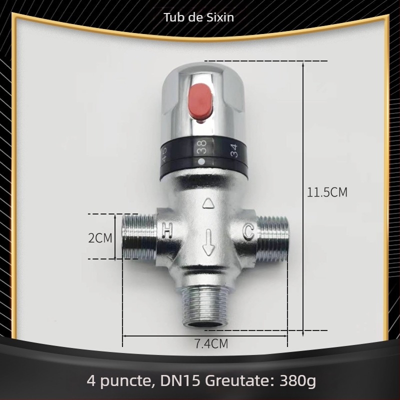 Valvă termostatică cu 3 căi, din cupru, montaj pe suprafață, presiune de lucru 1,0 MPa, brand Sixin