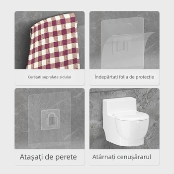 Tabacheră de perete pentru toaletă cu capac, corp din ABS și liner din oțel inoxidabil, spațiu de depozitare, stil luxos discret