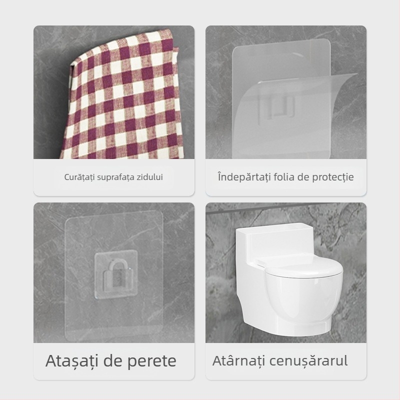 Tabacheră de perete pentru toaletă cu capac, corp din ABS și liner din oțel inoxidabil, spațiu de depozitare, stil luxos discret