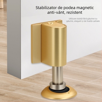 Stop de ușă din aliaj de zinc cu prindere pe podea — magnet dublu, silențios, rezistent la vânt, pentru baie și dormitor