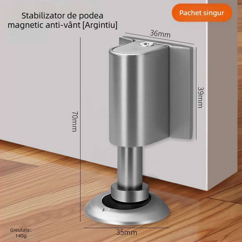 Stop de ușă din aliaj de zinc cu prindere pe podea — magnet dublu, silențios, rezistent la vânt, pentru baie și dormitor