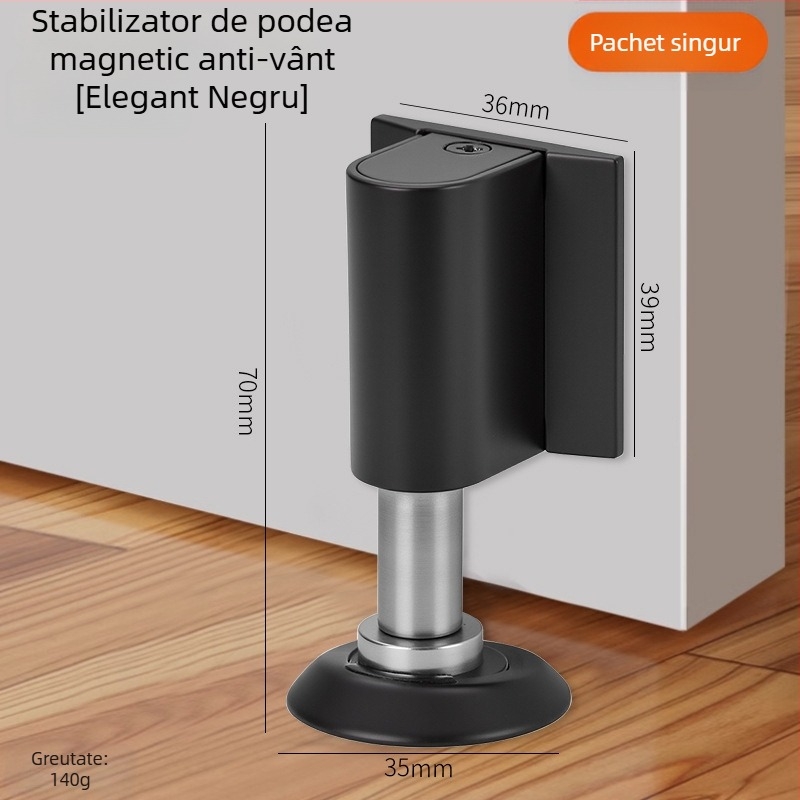 Stop de ușă din aliaj de zinc cu prindere pe podea — magnet dublu, silențios, rezistent la vânt, pentru baie și dormitor