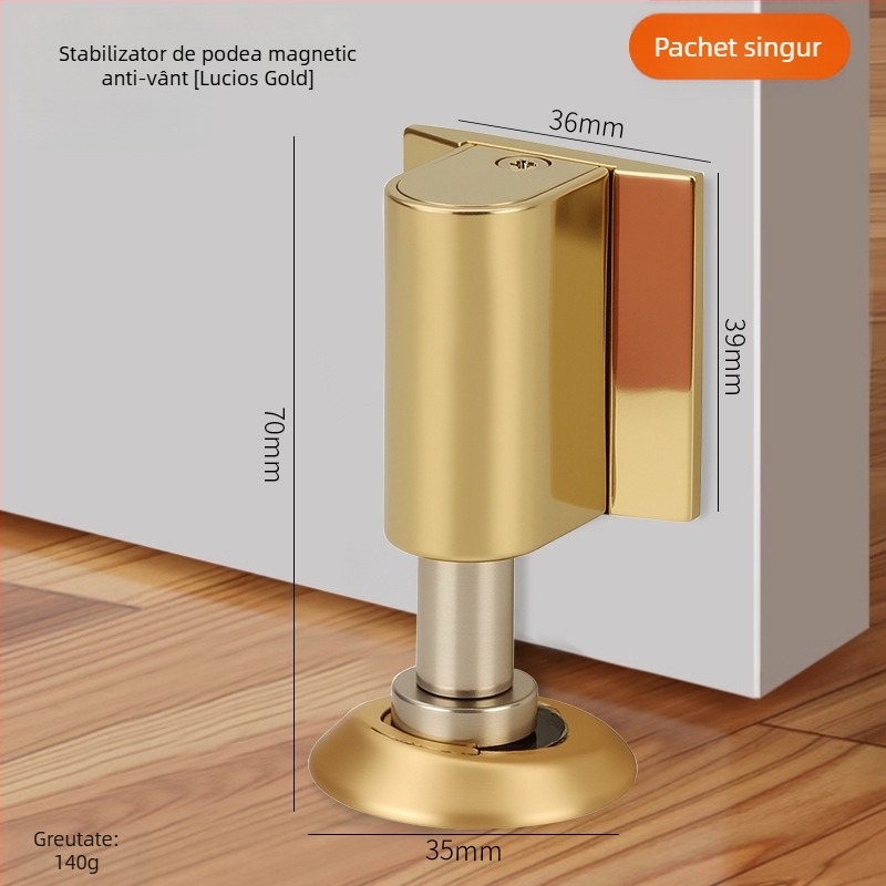 Stop de ușă din aliaj de zinc cu prindere pe podea — magnet dublu, silențios, rezistent la vânt, pentru baie și dormitor