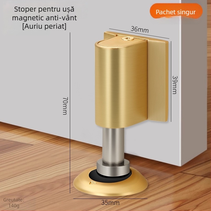 Stop de ușă din aliaj de zinc cu prindere pe podea — magnet dublu, silențios, rezistent la vânt, pentru baie și dormitor