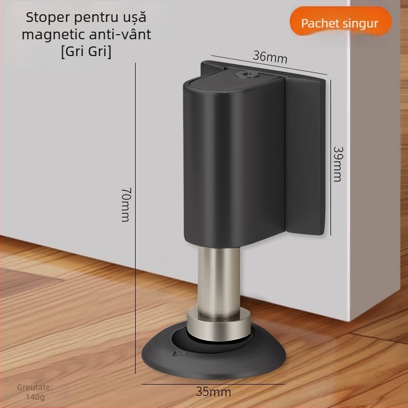 Stop de ușă din aliaj de zinc cu prindere pe podea — magnet dublu, silențios, rezistent la vânt, pentru baie și dormitor