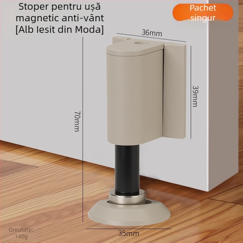 Stop de ușă din aliaj de zinc cu prindere pe podea — magnet dublu, silențios, rezistent la vânt, pentru baie și dormitor
