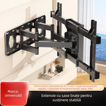 Suport de perete pentru televizor ultra-subțire, telescopic și rotativ, montaj încastrat, compatibil cu televizoare de 65/75/85 inch