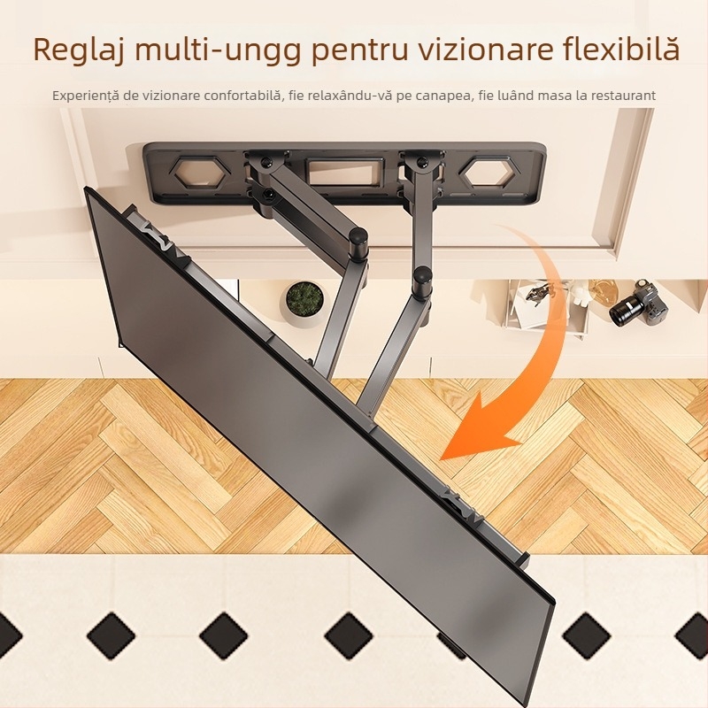 Suport de perete pentru televizor ultra-subțire, telescopic și rotativ, montaj încastrat, compatibil cu televizoare de 65/75/85 inch