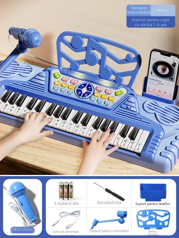 Jucărie electronic organ pentru copii, construcție din plastic, 7–14 ani, susține dezvoltarea vizuală și cognitivă, dezvoltare senzorială și auditivă, comunicare părinte-copil