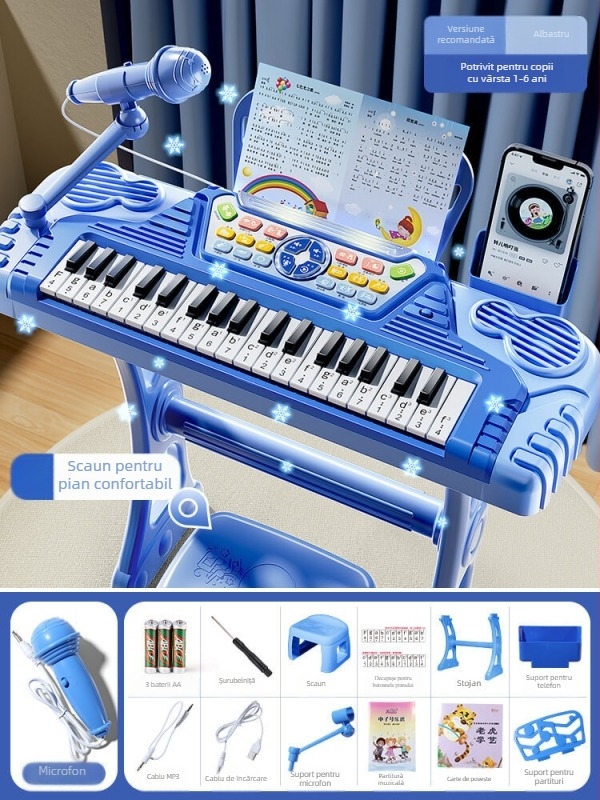 Jucărie electronic organ pentru copii, construcție din plastic, 7–14 ani, susține dezvoltarea vizuală și cognitivă, dezvoltare senzorială și auditivă, comunicare părinte-copil