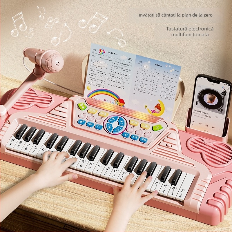 Jucărie electronic organ pentru copii, construcție din plastic, 7–14 ani, susține dezvoltarea vizuală și cognitivă, dezvoltare senzorială și auditivă, comunicare părinte-copil