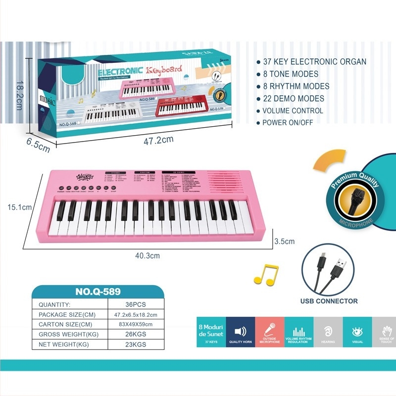 Tastatură electronică pentru copii, cu 37 de taste, din plastic, brand Hubao, origine Chenghai, Guangdong, potrivită pentru vârstele 4–6 ani