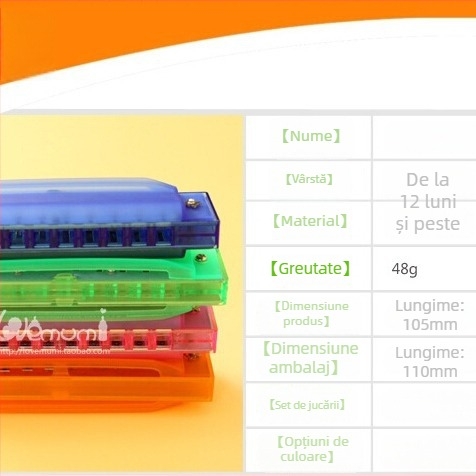 Harmonica pentru copii Bee, monofonică, 10 găuri, capac ABS, orificii de sunet din plastic