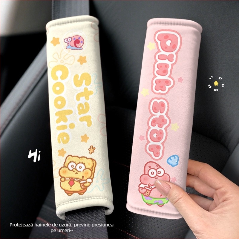 Set pernă pentru curea de siguranță auto — design cartoon, material velur de bumbac, 30 g, etichetă magnetică, număr articol: Shoulder Pad