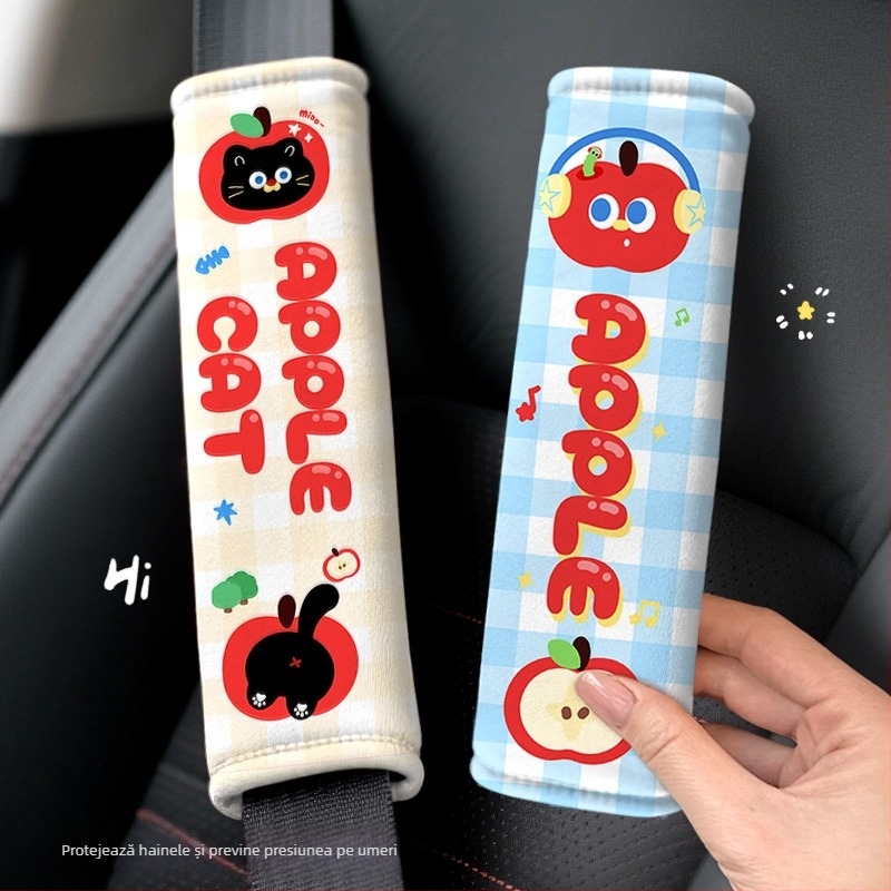 Set pernă pentru curea de siguranță auto — design cartoon, material velur de bumbac, 30 g, etichetă magnetică, număr articol: Shoulder Pad
