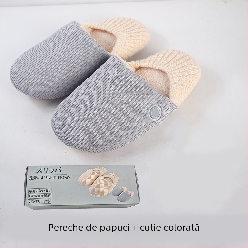 Papuci încălziți electric din bumbac, pentru interior, cu reglaj al temperaturii în trei trepte, anti-derapare, moi la atingere, unisex