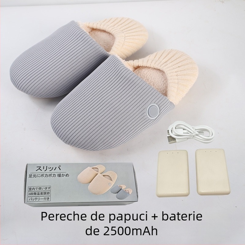 Papuci încălziți electric din bumbac, pentru interior, cu reglaj al temperaturii în trei trepte, anti-derapare, moi la atingere, unisex