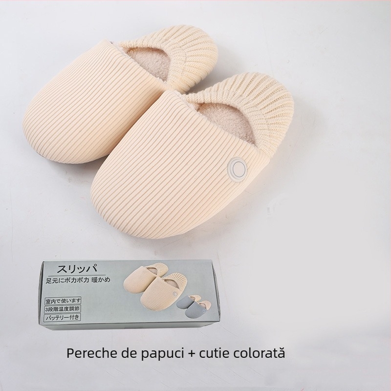 Papuci încălziți electric din bumbac, pentru interior, cu reglaj al temperaturii în trei trepte, anti-derapare, moi la atingere, unisex