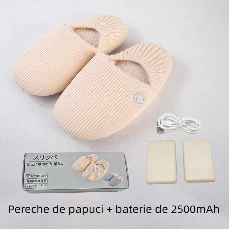 Papuci încălziți electric din bumbac, pentru interior, cu reglaj al temperaturii în trei trepte, anti-derapare, moi la atingere, unisex