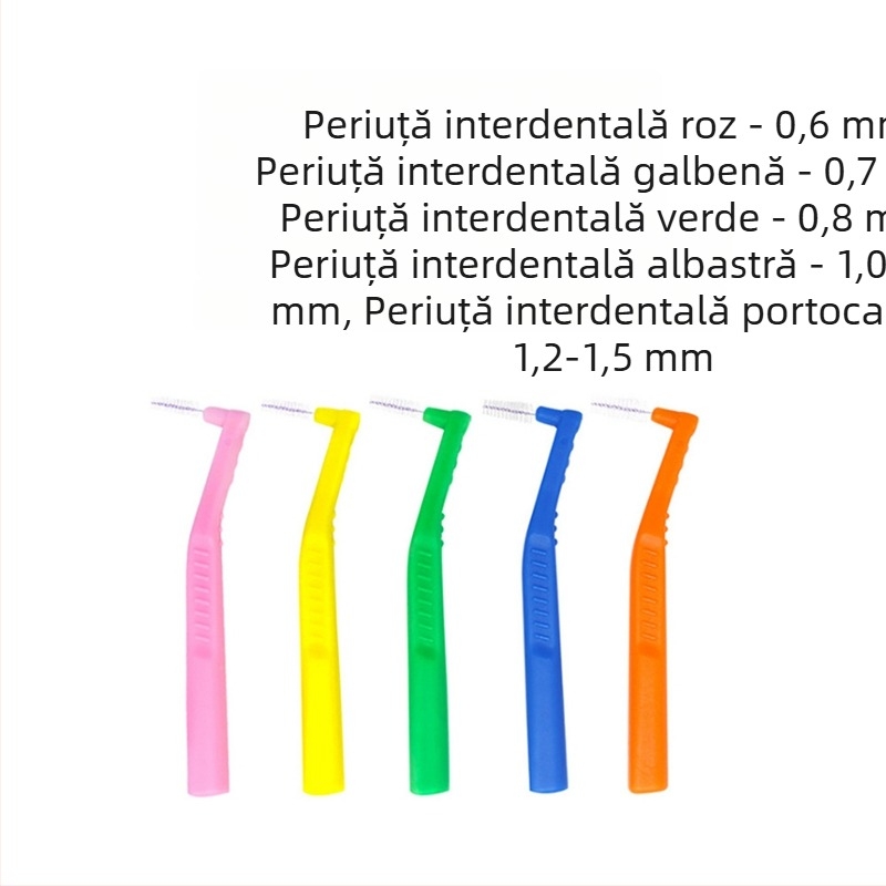 Perie interdentală în formă de L, de unică folosință, pachet de 12, model LBD03, pentru adulți