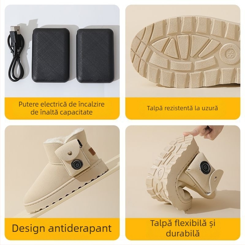 Pantofi încălziți USB pentru bărbați – piele naturală, talpă PVC, stoc disponibil