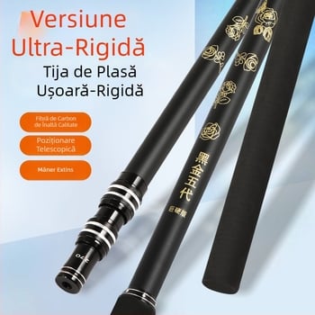 Tijă pentru plasă din fibră neagră-galbenă, cu mâner din spumă, din fibră de carbon pentru pești mari
