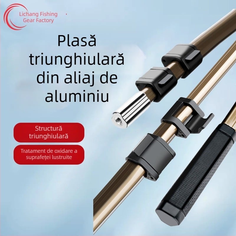 Bară din aliaj de aluminiu pentru plasă triunghiulară, clemă cu levier, tijă telescopică de poziționare 1,5–3 m, accesorii pescuit