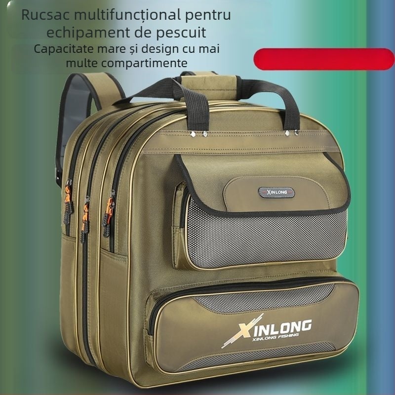 Geantă de pescuit multifuncțională: impermeabilă, rezistentă la uzură, construcție îngroșată, bretele duble, spațiu de depozitare pentru scaunul de pescuit și echipament