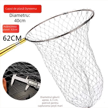 Plasă de pescuit din oțel inoxidabil, telescopică, cu cap de plasă pliabil, adâncime 60 cm, plasă groasă, retractabilă