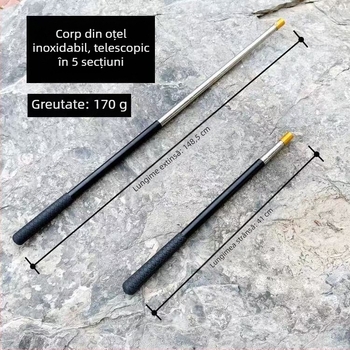 Tijă retractabilă pentru plasă de pescuit din oțel inoxidabil, cu cinci secțiuni
