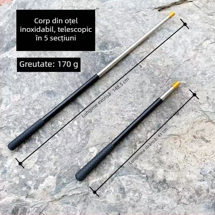 Tijă retractabilă pentru plasă de pescuit din oțel inoxidabil, cu cinci secțiuni