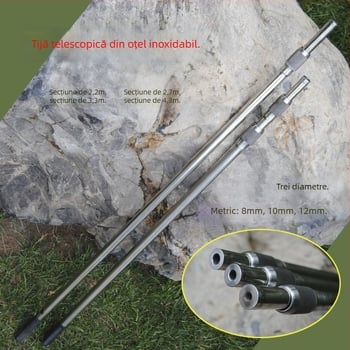 Tija telescopică din oțel inoxidabil pentru plasă și cules de fructe, secțiuni multiple, 2–4 m