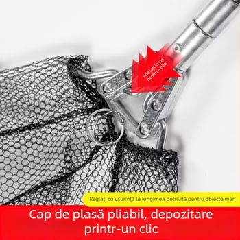 Set cap de plasă de pescuit din oțel inoxidabil, triunghiular, pliabil, cu telescop integrat, plasă pentru pești mari