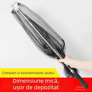 Set cap de plasă de pescuit din oțel inoxidabil, triunghiular, pliabil, cu telescop integrat, plasă pentru pești mari